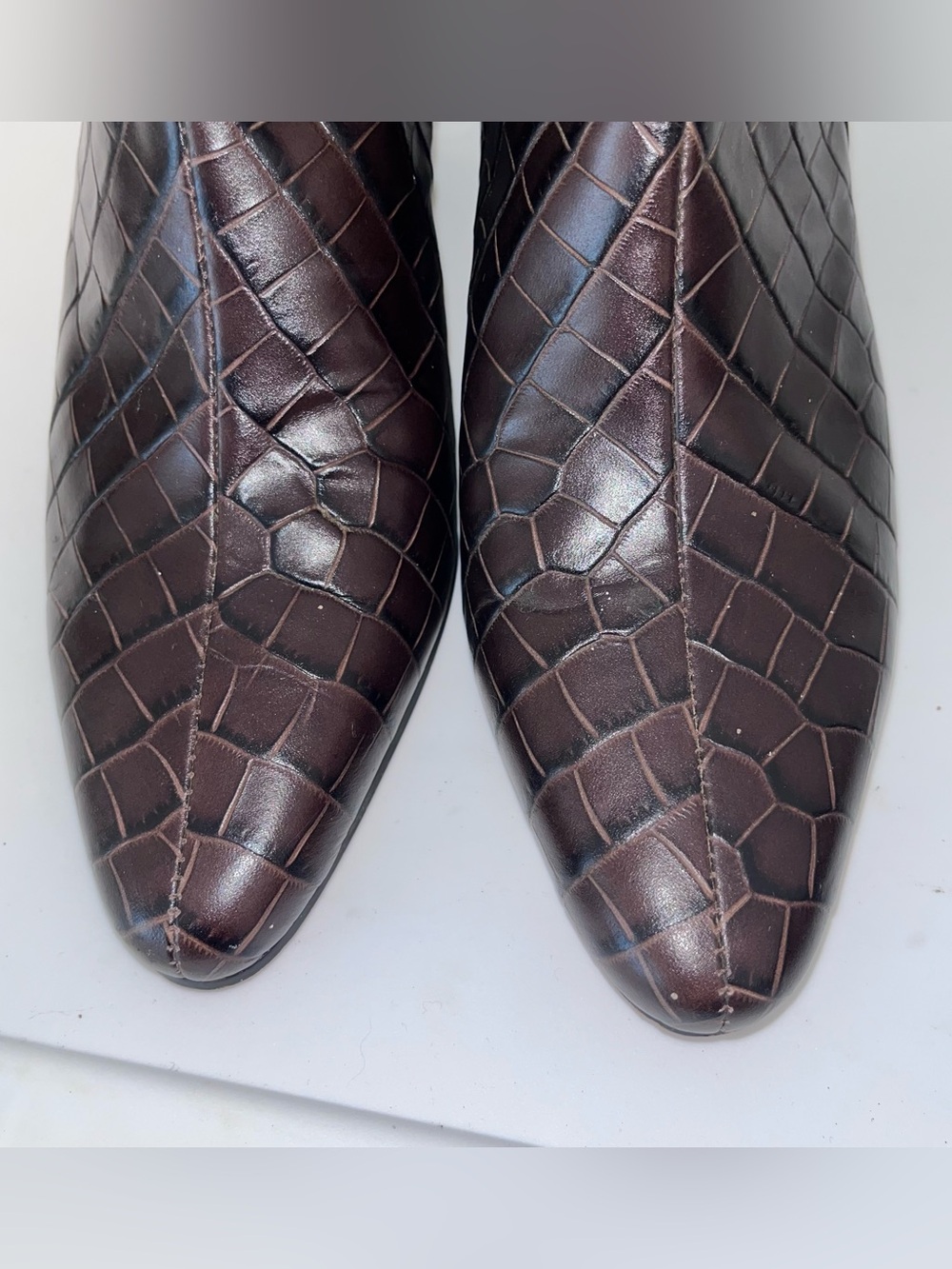 J Crew Chocolate Brown Croc Embossed Leather Western Boots Heeled 10 Crocodile - Picture 2 of 6